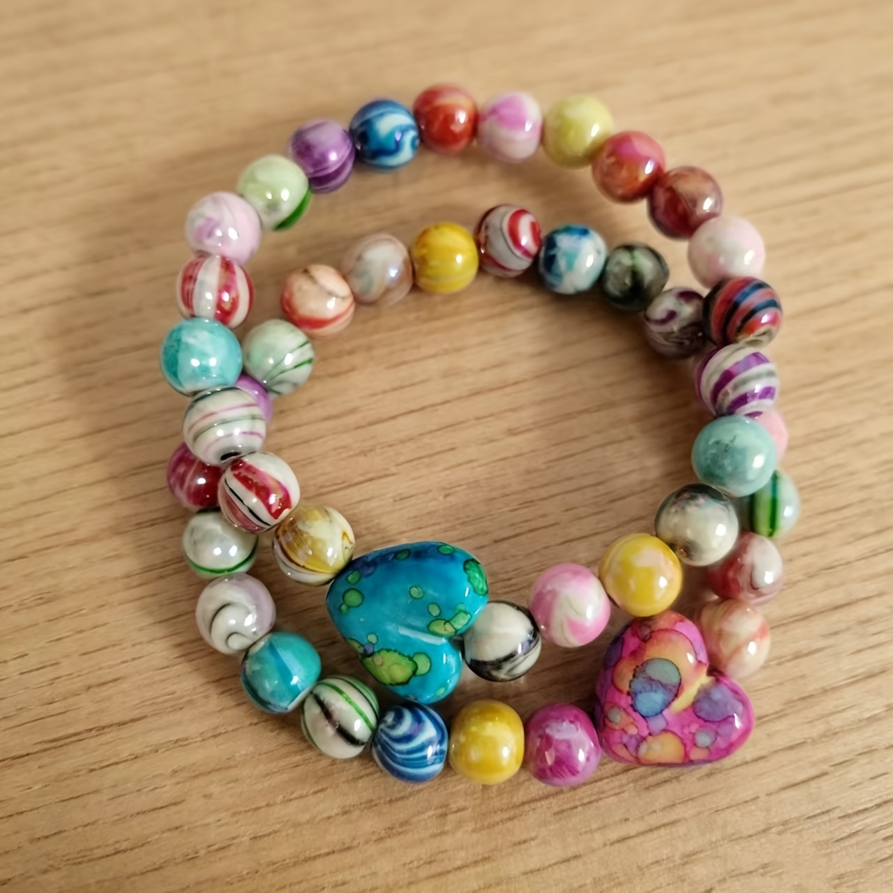 2pcs Women's Y2K Style Bracelet Set with Heart Charms